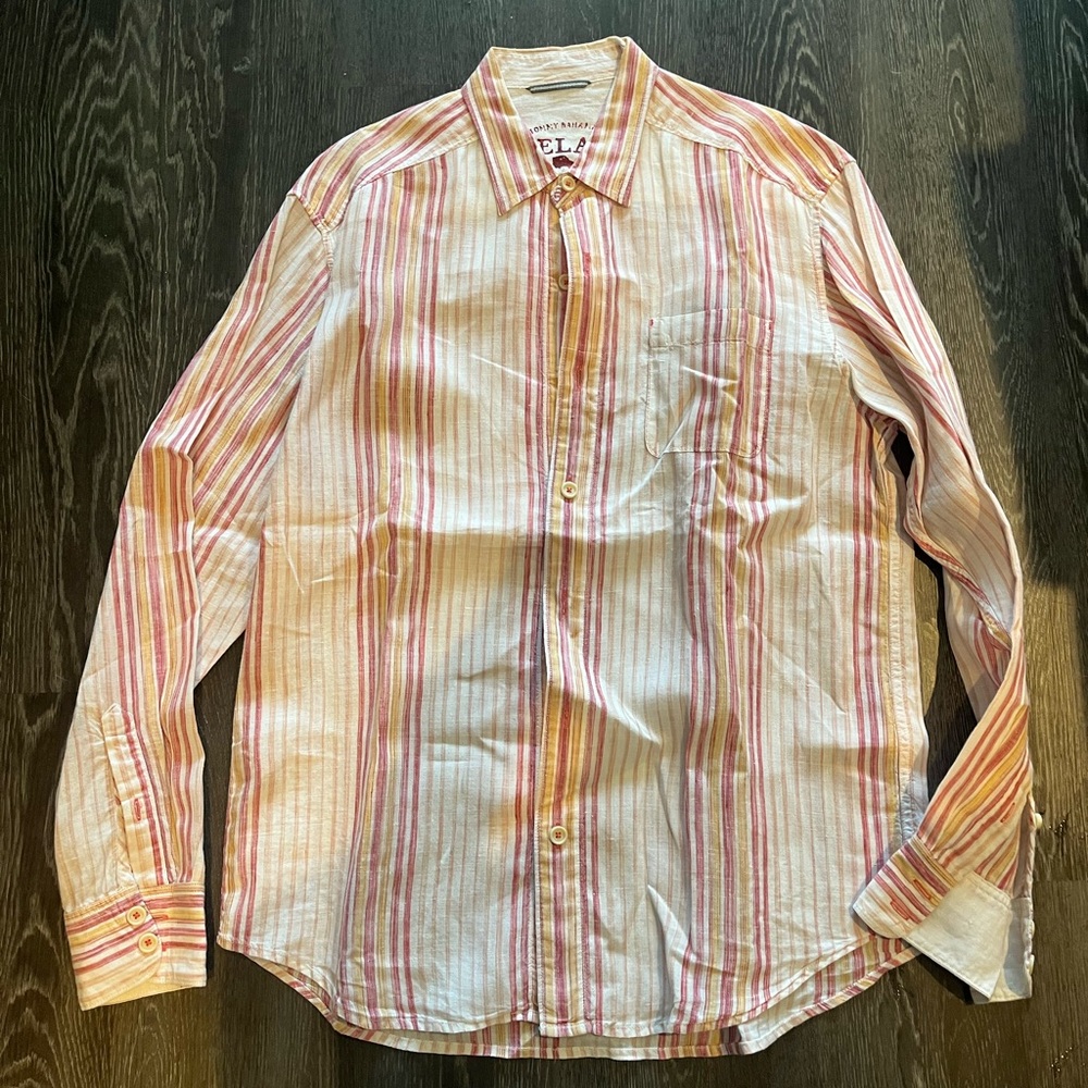 Tommy Bahama | Men's Striped Button-Down Shirt | Red/Yellow | Medium